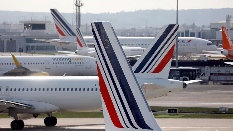 Air France planes on the tarmac at Orly airport in Paris ahead of the strike 