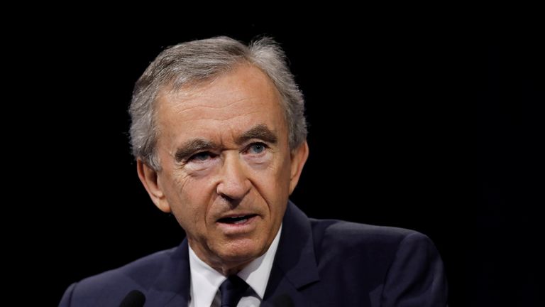 Bernard Arnault, Chairman and chief executive officer of LVMH Moet Hennessy Louis Vuitton SE, delivers a speech at the Viva Technology conference in Paris, France, June 16, 2017.