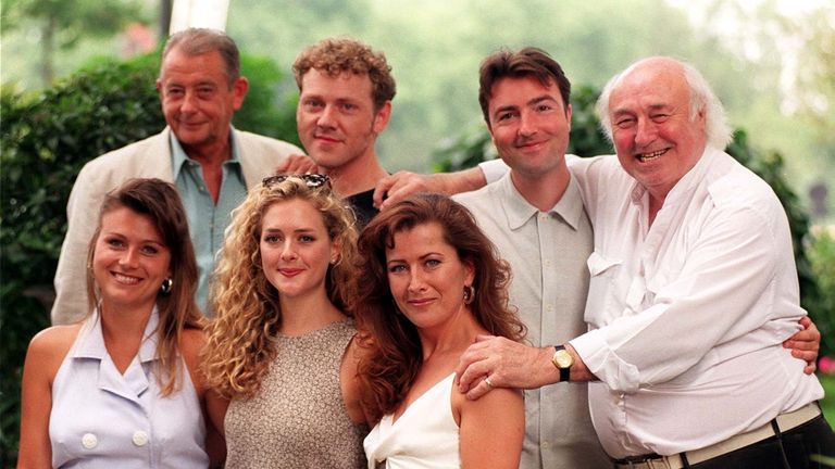 Bill Maynard with the cast of Heartbeat in 1996