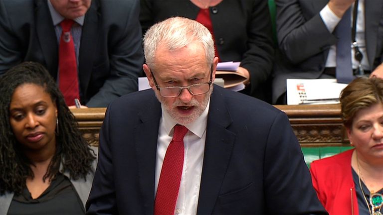 The leader of the Labour Party Jeremy Corbyn responds to Britain's Prime Minister Teresa May's address to the House of Commons on her government's reaction to the poisoning of former Russian intelligence officer Sergei Skripal and his daughter Yulia in Salisbury, in London, March 14, 2018