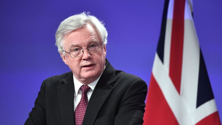 British Brexit minister David Davis addresses a press conference after his meeting with EU chief negotiator at the European Commission in Brussels