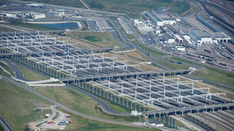 An aerial view of the Eurotunnel in France