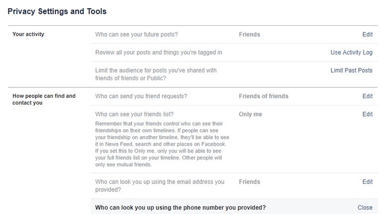 Privacy settings and tools on Facebook
