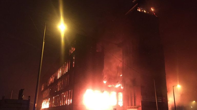 The mill on fire. Pic: @manchesterfire