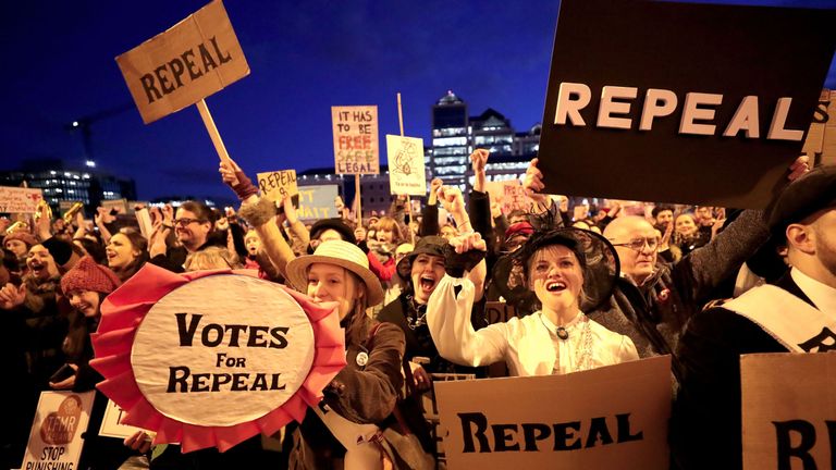 Pro-choice supporters march in Dublin