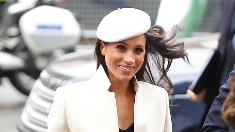 Meghan in white at Westminster Abbey in March