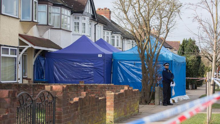 Police outside a house in New Malden which has been sealed-off after Russian businessman Nikolai Glushkov, a close friend of Putin critic Boris Berezovsky, has been found dead