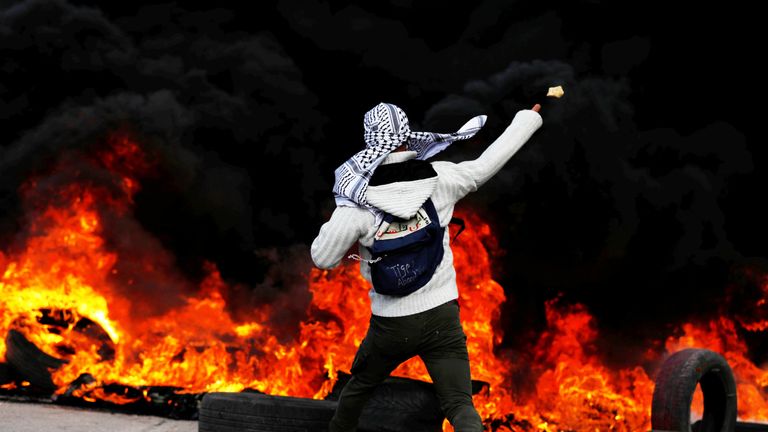A Palestinian protester in Ramallah