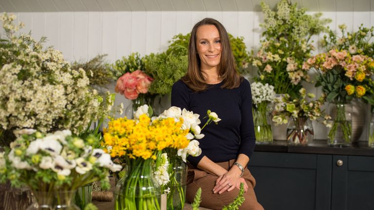 Florist Philippa Craddock, who has been chosen to create the floral displays for the wedding of Prince Harry and Meghan Markle, in her studio