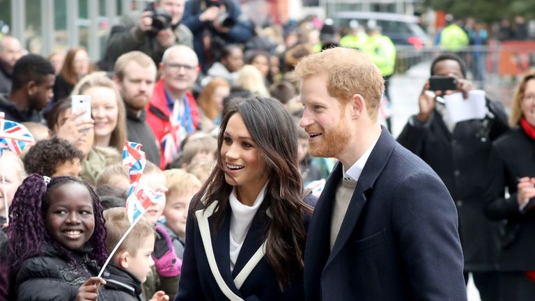 Prince Harry and Meghan Markle seen during a visit to Birmingham