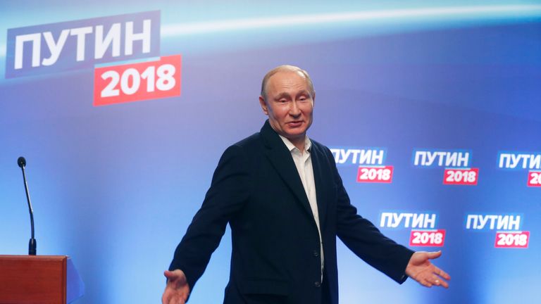 President Vladimir Putin at his campaign headquarters in Moscow
