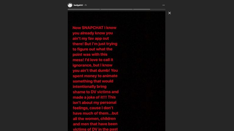 Rihanna shared the message aimed at Snapchat with her 61m followers on Instagram. Credit: Instagram/Rihanna