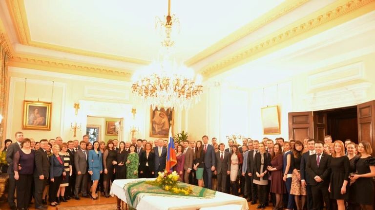 Staff at Russia&#39;s Embassy attend a reception hosted by ambassador Alexander Yakovenko for the 23 diplomats who are being expelled by Britain&#39;s government