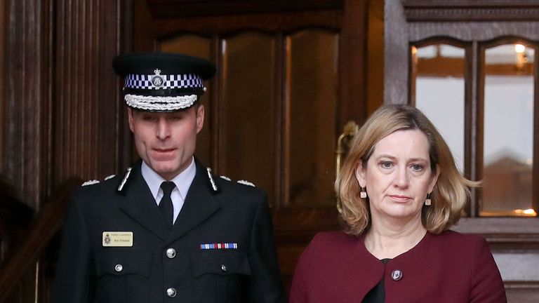 Home Secretary Amber Rudd (right) and Wiltshire Police Assistant Chief Constable Kier Pritchard leave Salisbury Guildhall