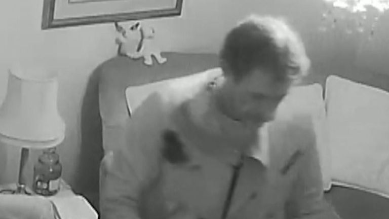 Anyone with information can call Bromley CID on 07818 454 470, Tweet @MetCC or contact Crimestoppers on 0800 555 111 to remain anonymous.

The intruder was filmed forcing his way through the bedroom window of the 90-year-old&#39;s home in Bromley, south-east London, before rifling through her possessions.
When the victim, who has Alzheimer&#39;s, asked him what he was doing, he  replied: &#34;I am looking for jewellery,&#34; and carried on searching her dresser and bedside table, before prowling around her livi