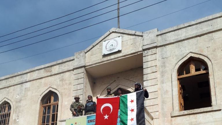 Turkish flag in Afrin. Twitter pic: @TSKGnkur