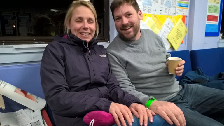 John and Sara Lund who spent their wedding night at the Emergency Rest Centre in at Okehampton College 