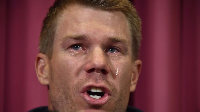 David Warner breaks down crying while apologising for his role in the Australian ball-tampering controversy
