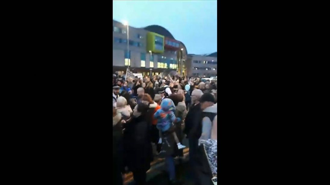 Supporters of Alfie Evans' parents outside Alder Hey hospital