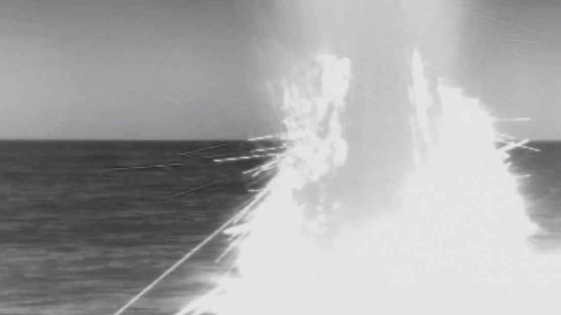 USS John Warner launching Tomahawk cruise missiles