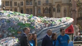 Prince Charles and Sky's CEO Jeremy Darroch meet, with Plasticus the whale in the background