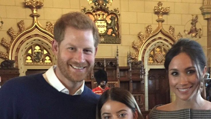 Zoe Arundell meeting Harry and Meaghan during their visit to Cardiff
