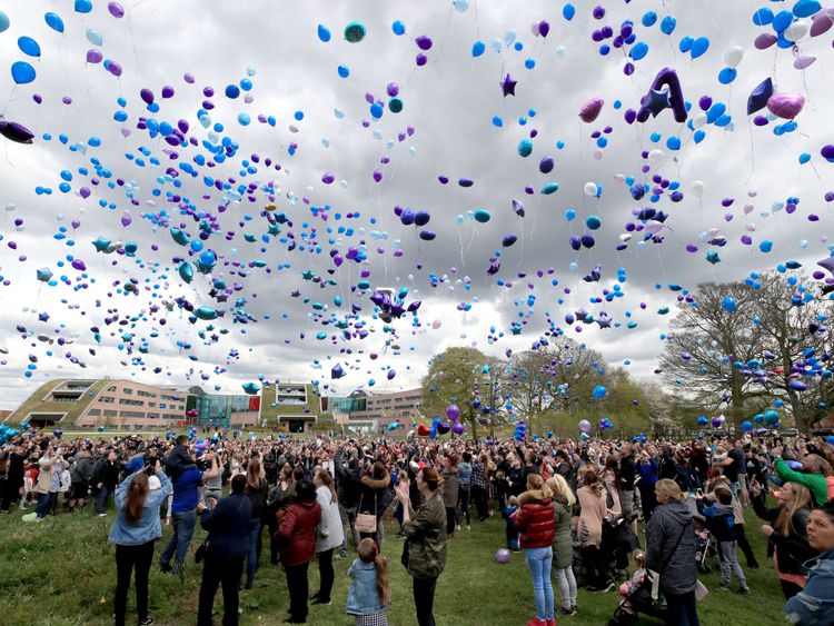 People release balloons outside Alder Hey Children's Hospital in Liverpool