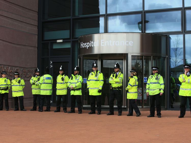 Police were deployed to guard the hospital entrance