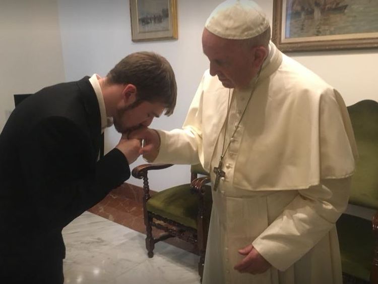 Thomas Evans with the Pope. Pic: Facebook