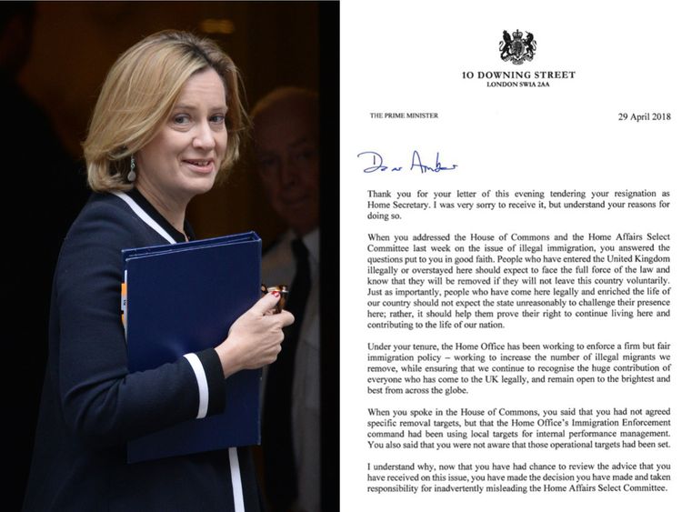Theresa May's letter accepting Amber Rudd's resignation