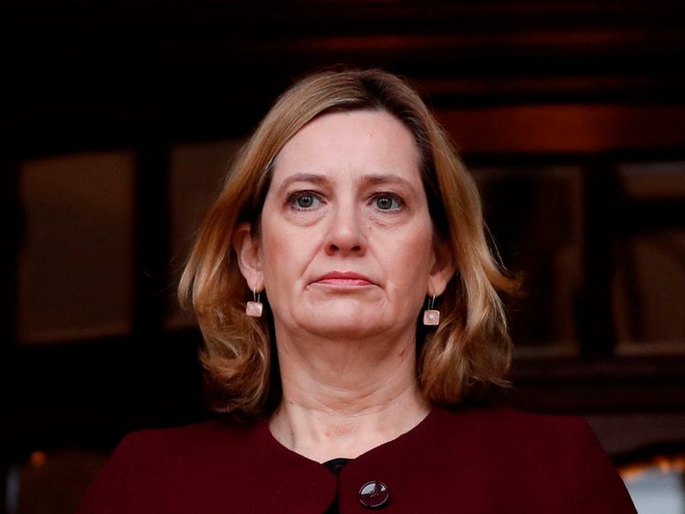Britain's Home Secretary Amber Rudd leaves City Hall in Salisbury, southern England, on March 9, 2018