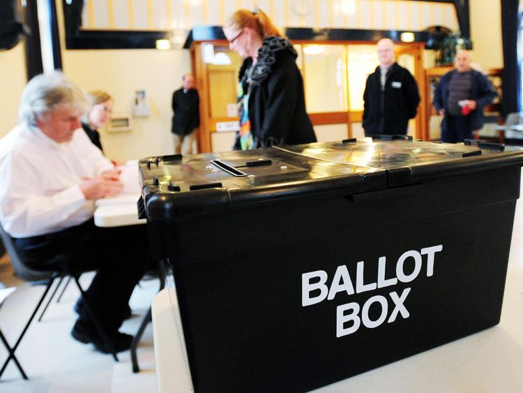 UK polling station and ballot box