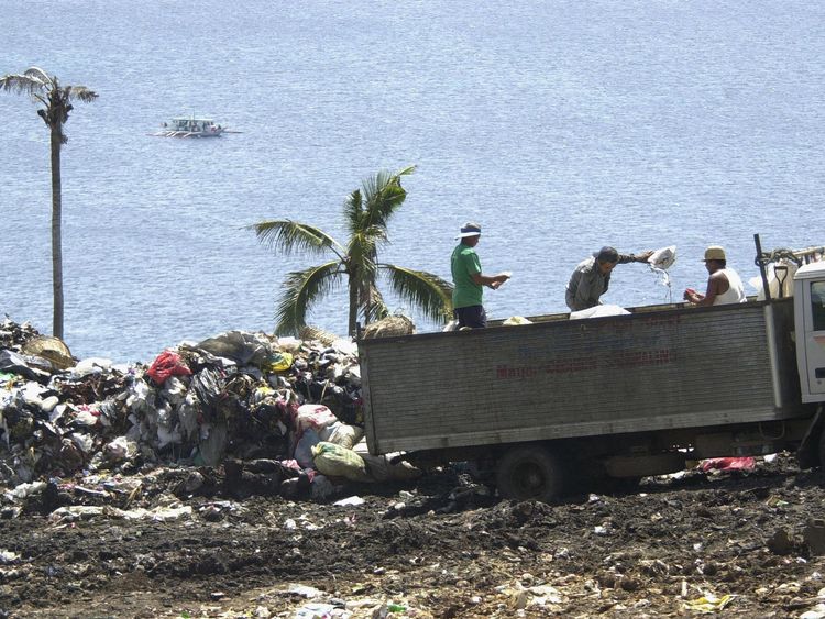 Rubbish on a hillside in the central Philippine resort island of Boracay