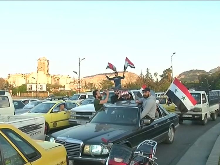 Syrians were celebrating defying the UK, US and France&#39;s strikes