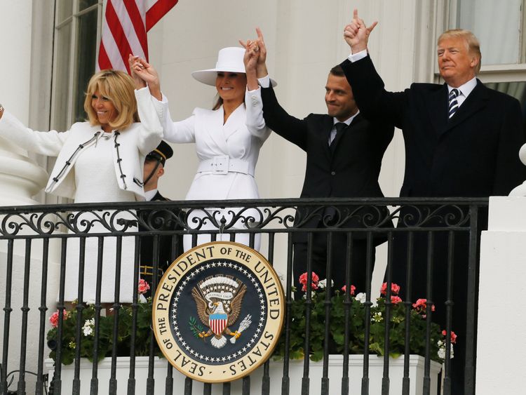 Donald Trump, first lady Melania Trump and French President Emmanuel Macron and his wife Brigitte 