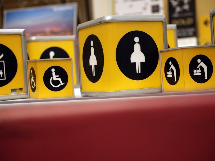 Toilet signs are among things for sale from Heathrow terminal one