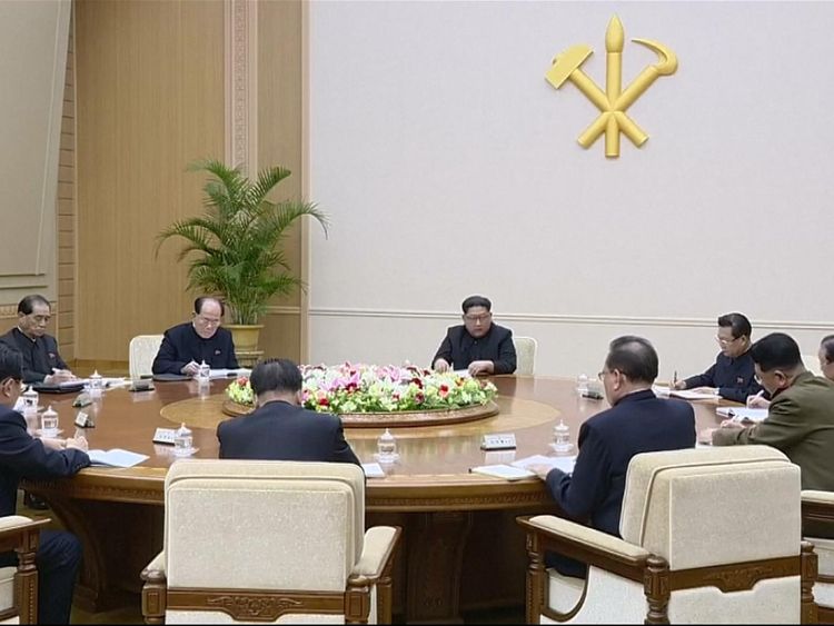Kim Jong Un addressed top officials of North Korea&#39;s ruling party