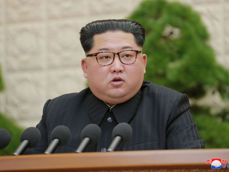Kim Jong Un speaks during the Third Plenary Meeting of the Seventh Central Committee of the Workers&#39; Party of Korea 