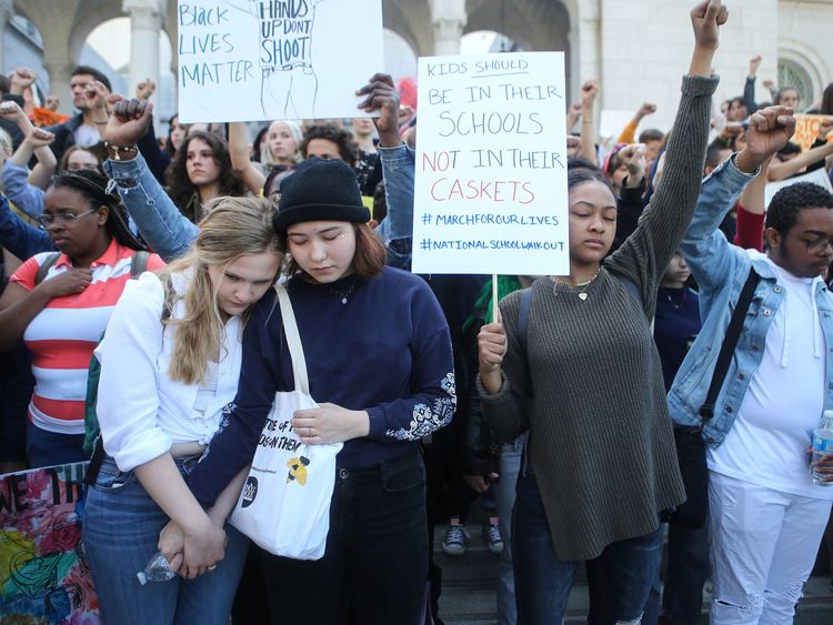 A moment of silence at the rally in LA