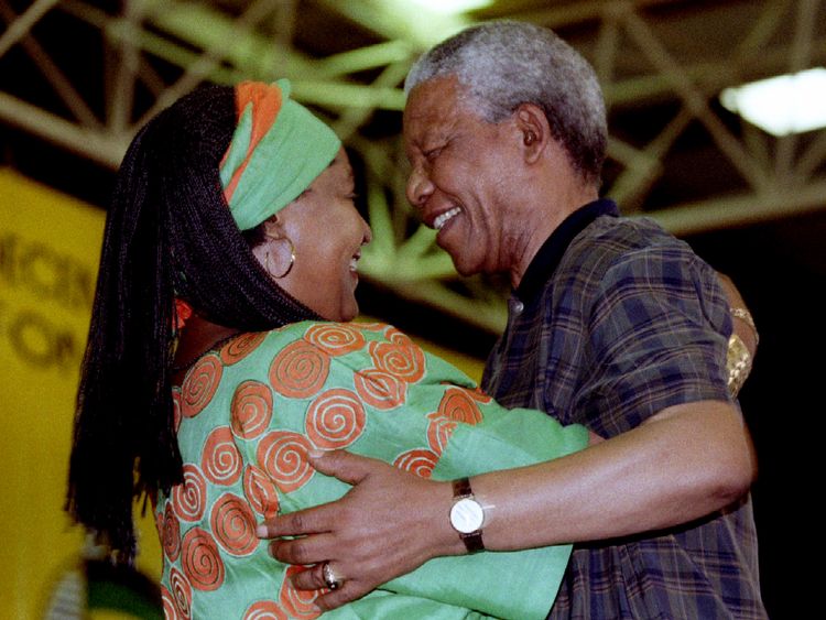 Nelson Mandela congratulates Winnie in 1994 after she was elected at the National Executive Committee of the African National Congress (ANC)