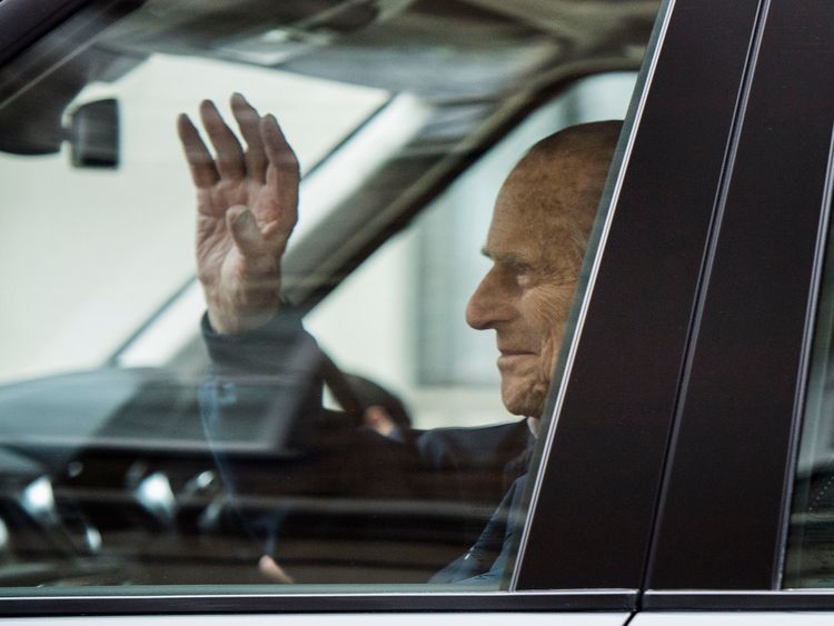 The Duke of Edinburgh leaving the King Edward VII's Hospital in London