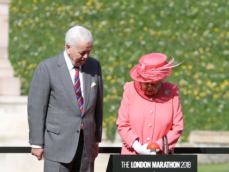 The Queen with Sir John Spurling, Chairman of London Marathon Events