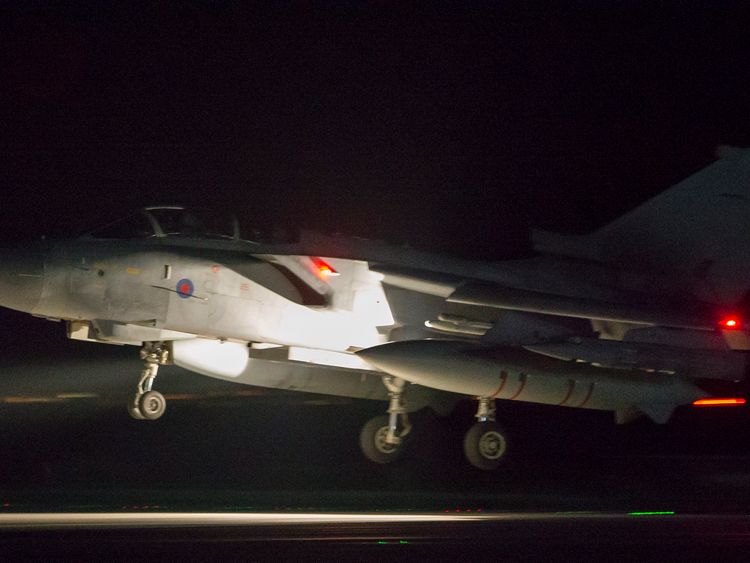 An RAF Tornado comes into land at RAF Akrotiri after concluding its mission