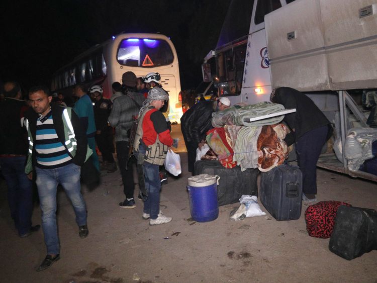 Syrian civilians and rebels evacuated from Eastern Ghouta on their way to Idlib