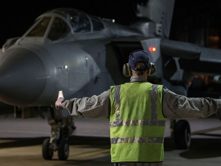An RAF Tornado taxis into its hangar in Cyprus after completing its mission. Pic: MoD