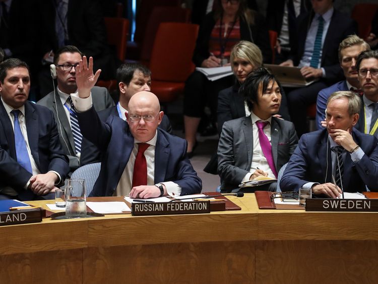 The UN Security Council rejected a Russian resolution calling for condemnation of "aggression" by the US, UK and France over Syria.