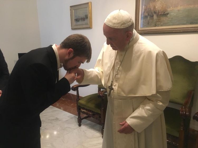 Tom Evans met the Pope at the Vatican. Pic: Facebook
