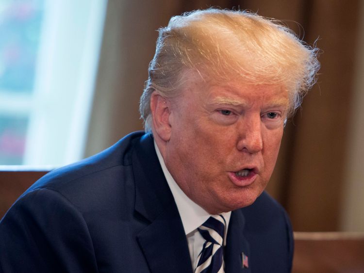 United States President Donald J. Trump speaks during a meeting with French President Emmanuel Macron during a state visit to The White House in Washington, DC, April 24, 2018. Credit: Chris Kleponis / Pool via CNP