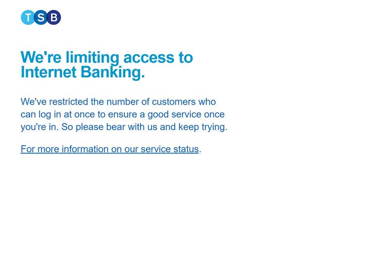 TSB&#39;s message to digital banking customers on Tuesday morning