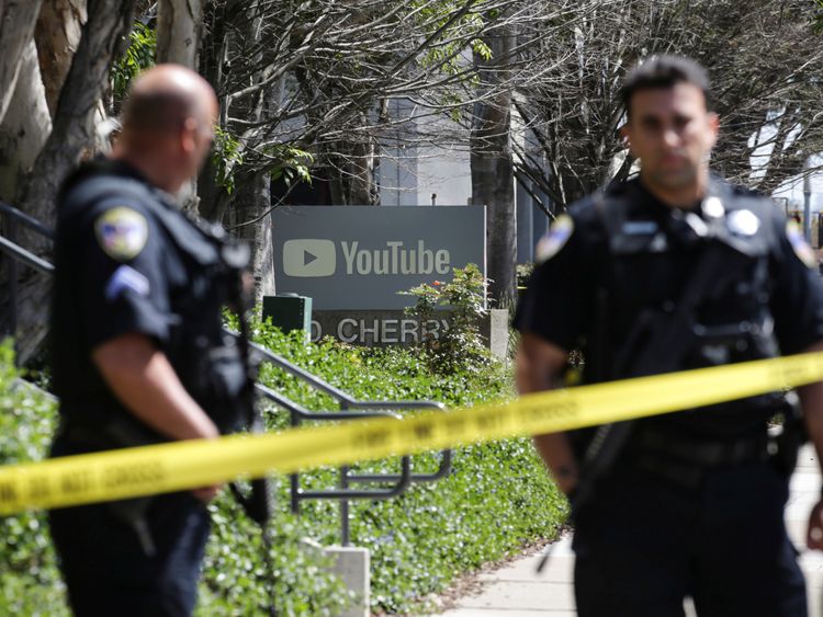 Police outside YouTube&#39;s offices